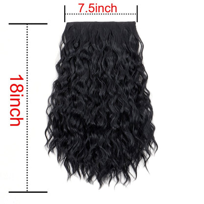 Extensão de Cabelo Sintética de 18 Polegadas, Uma Peça, 6 Clipes, Curta, Ondulada, Encaracolada, com Clipe, Invisível, Volumosa, Preta/Castanha, para Mulheres