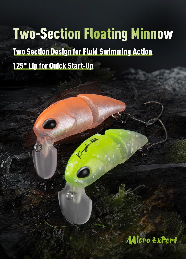 Isca Artificial Kingdom Micro Expert para Pesca 2.3g 37mm Minnow Articulado Flutuante Isca Rígida Swimbait Crankbait de Superfície Isca para Truta