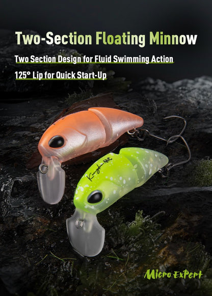 Isca Artificial Kingdom Micro Expert para Pesca 2.3g 37mm Minnow Articulado Flutuante Isca Rígida Swimbait Crankbait de Superfície Isca para Truta