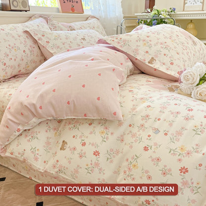 Bedding Set 100% Cotton Duvet Cover Set 3pcs Twin/Full Cartoon Print | Hypoallergenic, 1 Duvet Cover 2 Pillowcases, No Shrink