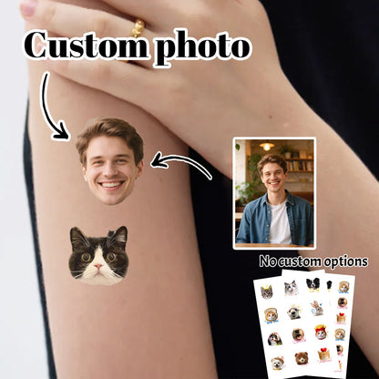 Personalized Tattoo Stickers With Pet Photo, Customizable Family Photos Tattoo Stickers, 2 Sizes: S/M, Valentine's Day Gifts,