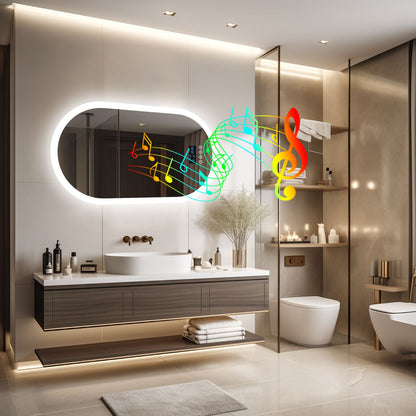 LUVODI 20x32” Led Lighted Bluetooth Bathroom Mirror Backlit Illuminate Dimming Vanity Mirror with Time Date Display Anti-fog