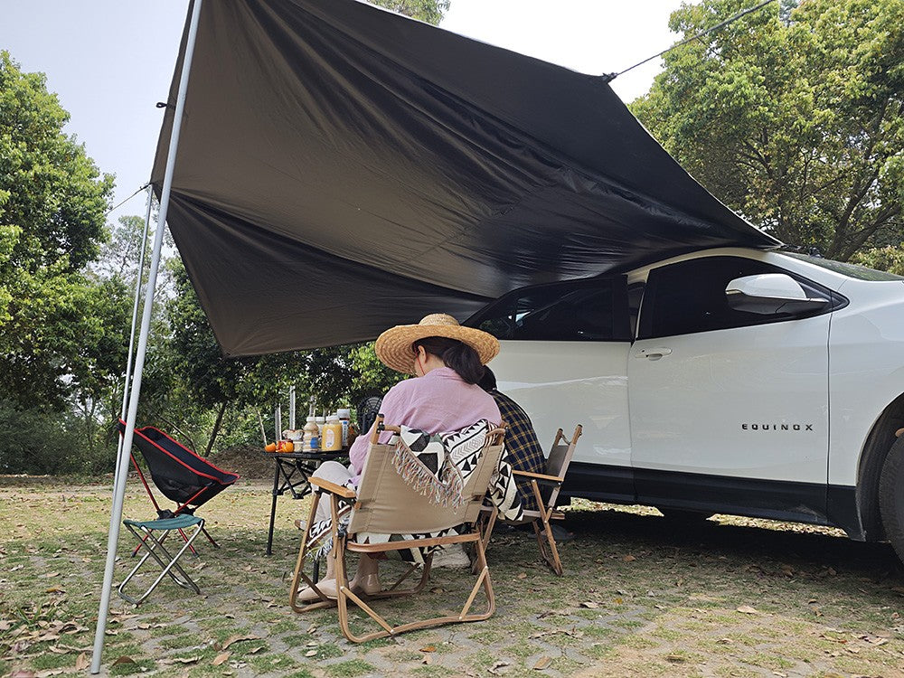 Manta Ray Car Side Awning Black Coating Tarp with Suction Cup Anchor Outdoor Camping Tourist SUV Tent Shade Waterproof Anti UV