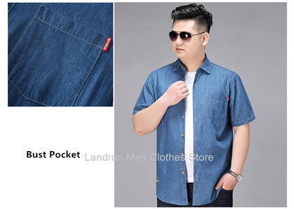 Denim Shirts Men Cotton Short Sleeve Summer Casual Jeans PLus Size 5XL 6XL 7XL Big Thin Boys Loose Blouse 8XL Man Male Camisa