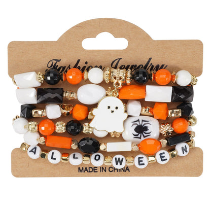 1/2pcs Halloween Bracelet Artificial Crystal Soft Ceramic Bead Bracelet Pumpkin Ghost Bat Hat Pendant Party Bracelet
