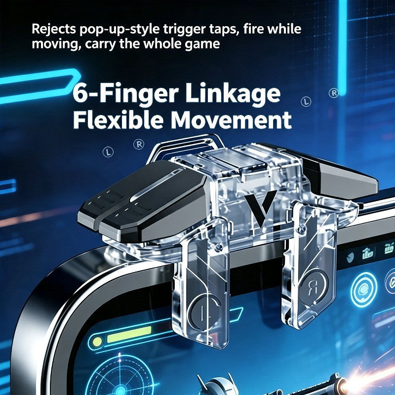 NEW Six Fingers Linkage Gamepad Mobile PUBG Game Trigger L1 R1 ABS Body Alloy Key Mechanical Buttons for 6.0-14.0mm Smart Phone