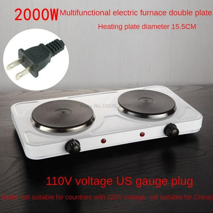 110/220V Electric Burner Hotplate Coffee Heating Stove 2 Pots Heater Induction Cooker Stove Furnace Adjustable Temperature 2000W
