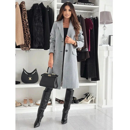 Hot Sale Of The Season Autumn Winter Simple Long Sleeve Solid Color Single Button Woolen Coat Women's Fashionable Elegant Outerw