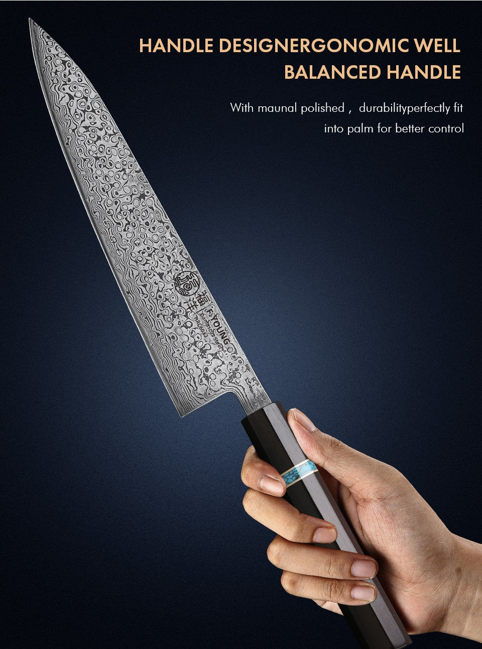 F.YOUNG 8.2-inch Handmade Chef Knife Damascus Steel Sharp Meat Vegetable Cleaver Gyuto Knife Japanese Hand Forged Kitchen Knives