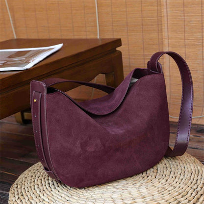 Burminsa Suede Genuine Leather Hobo Shoulder Bags For Women 2025 Luxury Designer Crescent Crossbody Purses Work Ladies Handbags