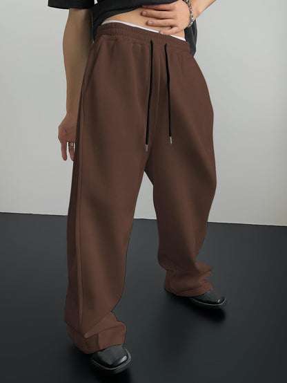 25 European and American men's waist trousers waist drawstring straight wide-leg loose trousers sports trousers pocket men pants