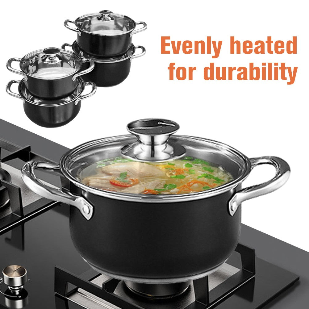 8Pcs Stainless Steel Cookware Set with Glass Lid Soup Pot Set Anti-Scratch Stockpot Cookware Suit for Soup Cooking Stove