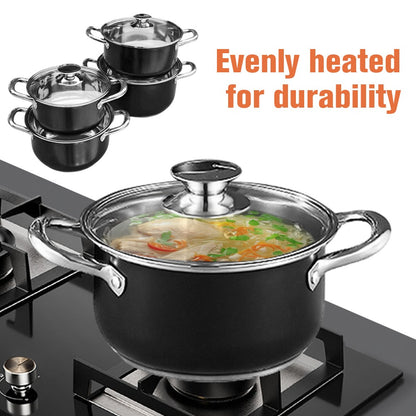 8Pcs Stainless Steel Cookware Set with Glass Lid Soup Pot Set Anti-Scratch Stockpot Cookware Suit for Soup Cooking Stove