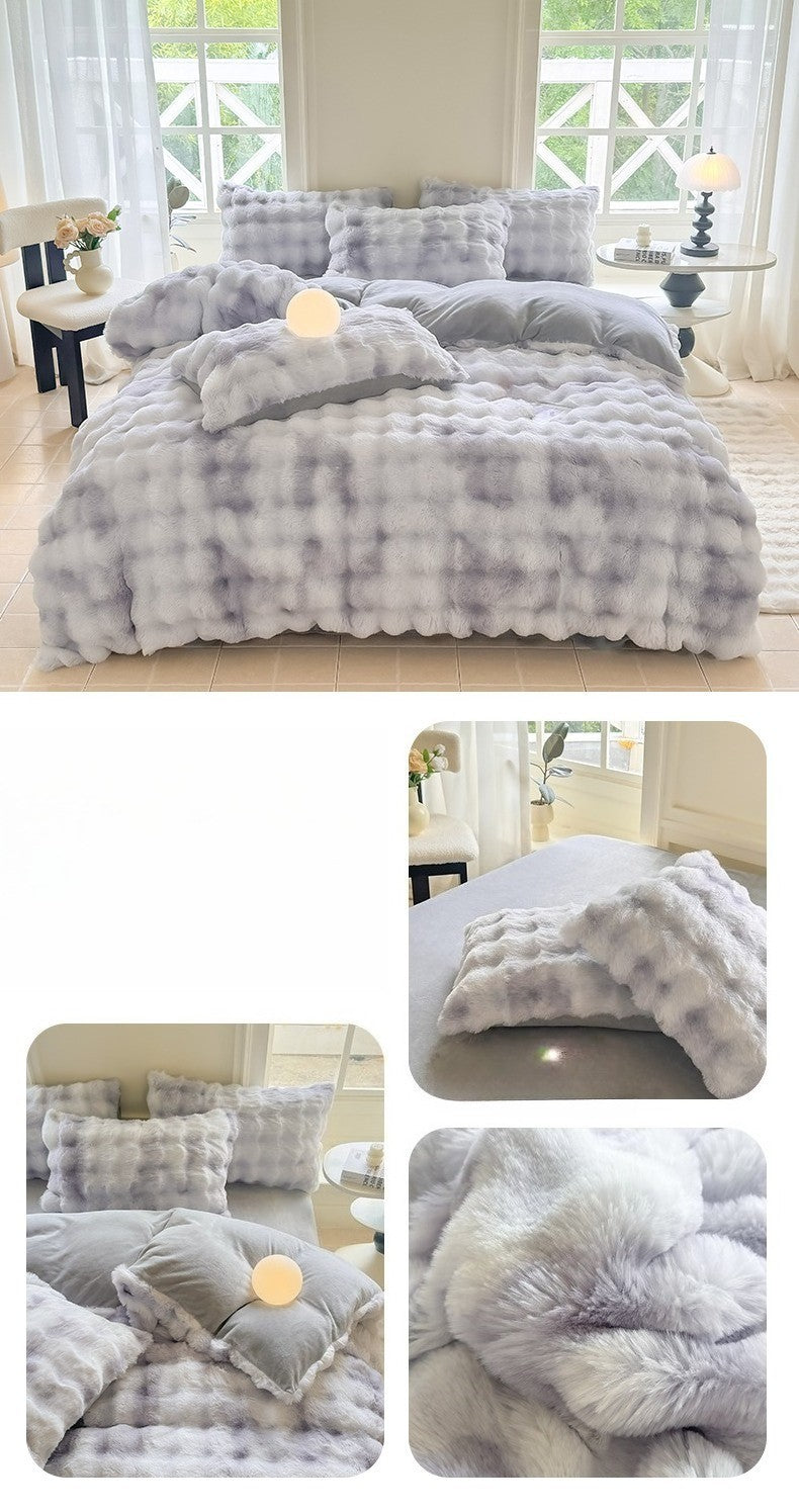 New Rabbit Fur Thickened Milk Velvet Duvet Cover Set Machine Washable Soft SkinFriendly Warm Bed Sheet for Home and Hotel ?? ???