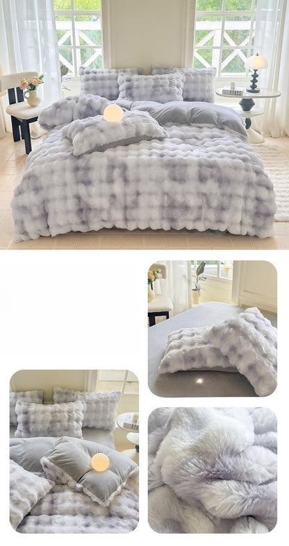 New Rabbit Fur Thickened Milk Velvet Duvet Cover Set Machine Washable Soft SkinFriendly Warm Bed Sheet for Home and Hotel ?? ???