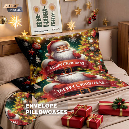 3pcs Merry Christmas Santa Claus print coreless bedding set multiple size bedrooms bedding holiday decorations, machine washable