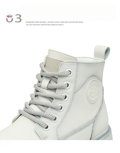 New winter men's shoes rain boots motorcycle leather shoes plush warm outdoor leisure high-top lace-up women's boots