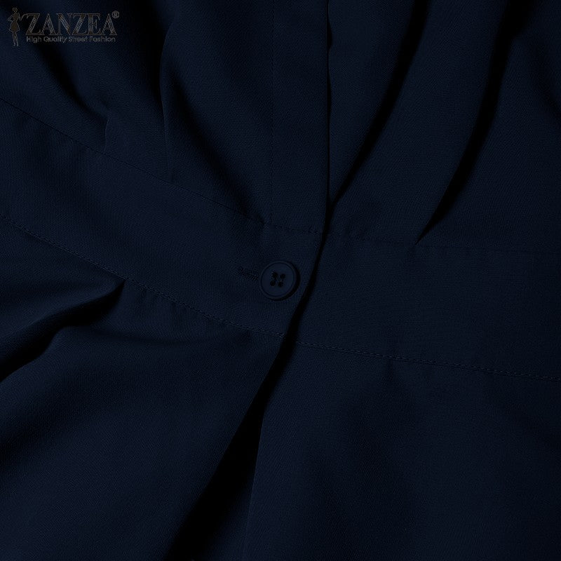 ZANZEA Women Fashion Summer Shirt Dress 2025 Elegant High Waist Short Sleeve Mid