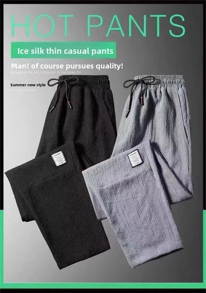 Summer Men's Thin Loose Sports Pants Breathable Casual Sweatpants Comfortable Wide Leg Harlan Nine Points Lightweight Trousers