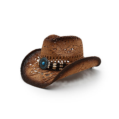 Chapéu de vaqueiro ocidental feito à mão com bordado tridimensional, chapéu de palha masculino, chapéu feminino para atividades ao ar livre, luxo leve europeu e americano