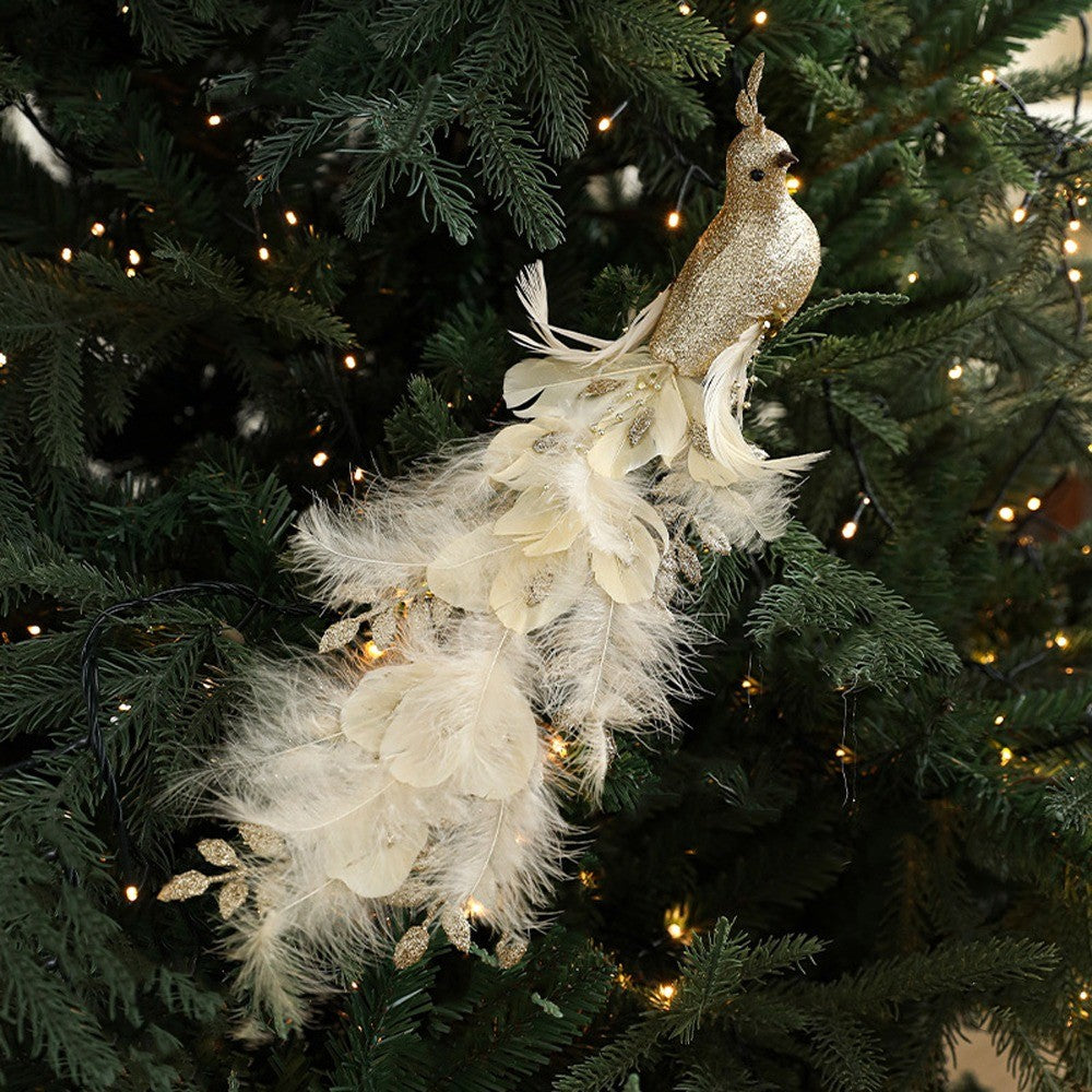 Long Tail Christmas Peacock Ornaments Realistic Glimmering Feather Peacock Bird Figurine Handmade with Clip Christmas Tree Decor