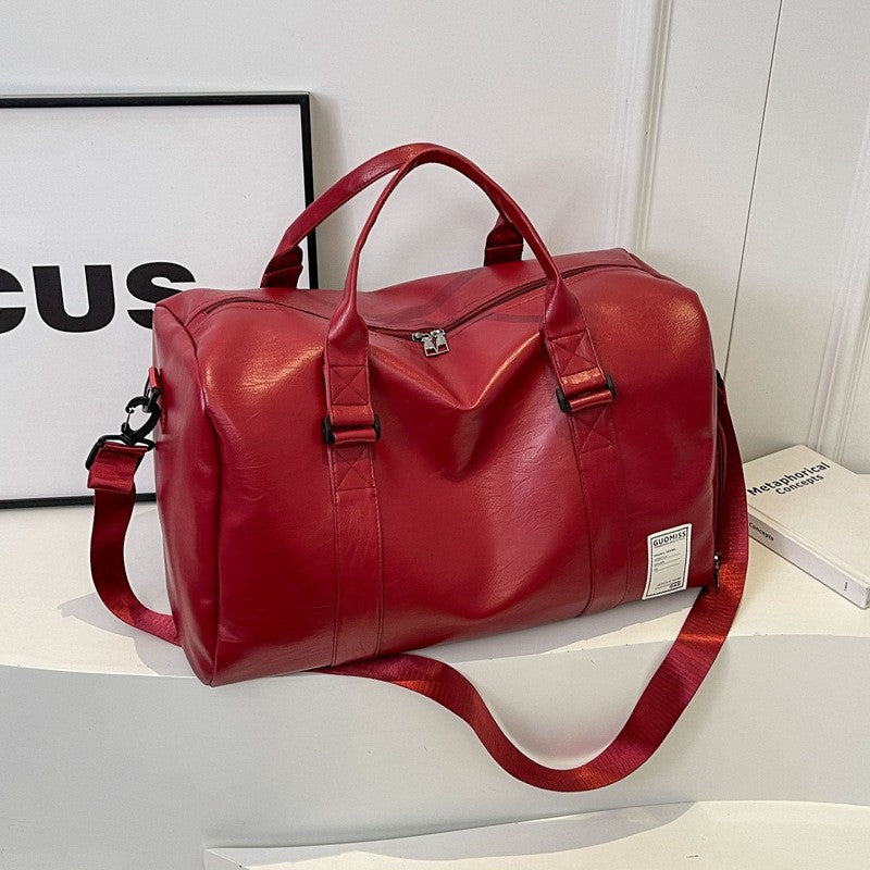 Fashion Women'S Travel Totes Duffle PU Leather Gym Sports Fitness Casual Luggage Handbag Shoes Pocket Shoulder Weekend Bag