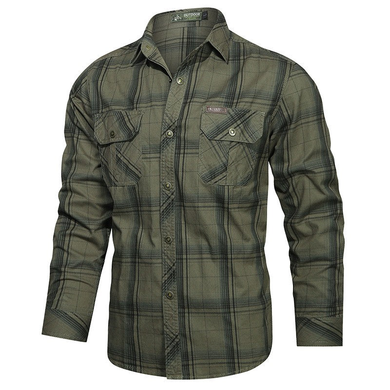 Spring and Autumn New Pure Cotton Plaid Long Sleeve Military Quick-drying Versatile Shirt Men's Casual Tactical Cargo Shirt