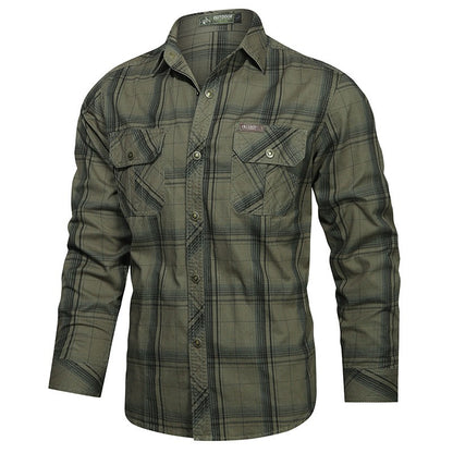 Spring and Autumn New Pure Cotton Plaid Long Sleeve Military Quick-drying Versatile Shirt Men's Casual Tactical Cargo Shirt