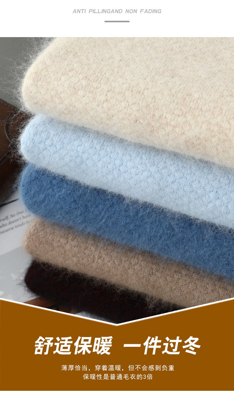 Autumn And Winter New Mink Cashmere Sweater Men's POLO Collar Thickened Loose Lapel Cashmere Long Sleeve Knit Bottoming Shirt