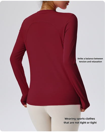 Naked Spring and Autumn Round Neck Fitness Yoga Clothing, Slimming and Slimming Base, Sports Top, Pilates Long Sleeve, Female