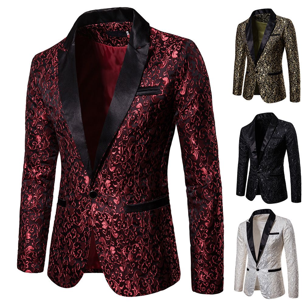 Men's Floral Party Dress Suit Stylish Dinner Jacket Bartender Wedding Blazer Holiday Gifts Prom Tuxedo Men's Coat Jacket