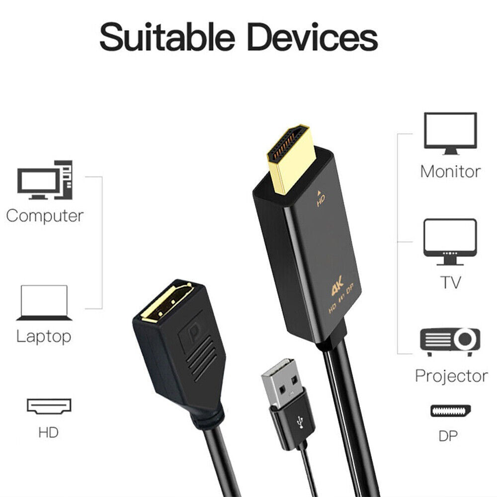 High Speed 4k Hdmi To Dp Displayport Active Converter Cable With Usb Power For Pc Laptop