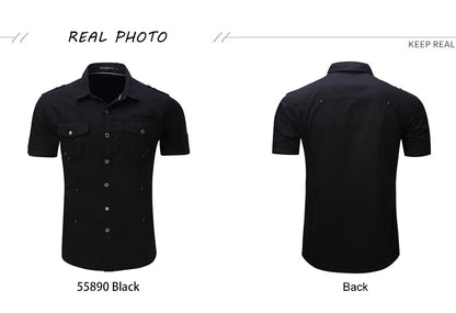 2023 New Fashion Mens Cargo Shirt Casual Shirt Solid Short Sleeve Shirts Multi Pocket Work Shirt Plus Size 100% Polyester Tops