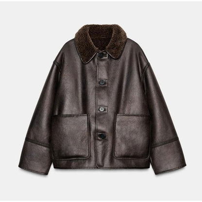 ? Fashion Double Sided Solid Jacket Women Lapel Collar Single Breasted Long Sleeve Coats 2025 Autumn New Lady Utility Outerwear