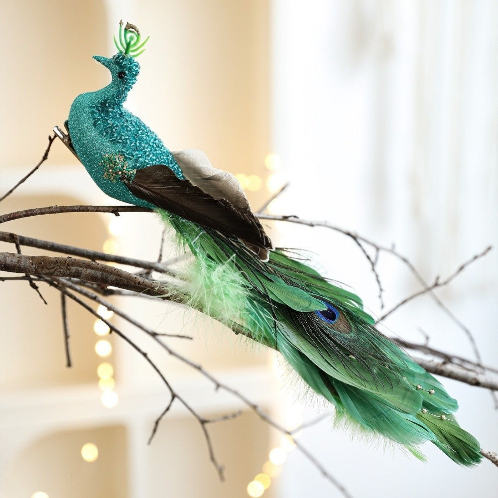Elegant Realistic Glitter Christmas Peacock Ornaments Glitter Simulate Faux Peacock Simulation Bird Decor Holiday Season