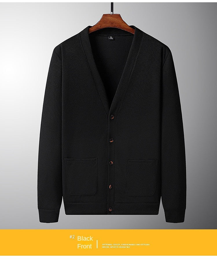 2024 Spring and Autumn New V-neck Cardigan Jacket for Men's Loose Knitted Casual Outdoor Versatile Jacket