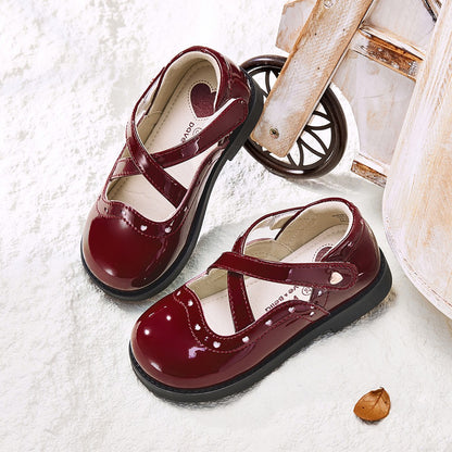 Dave Bella Children's Leather Shoes Autumn Girl's Retro Fashion Soft soled Red Anti slip Princess Shoes DB3252579