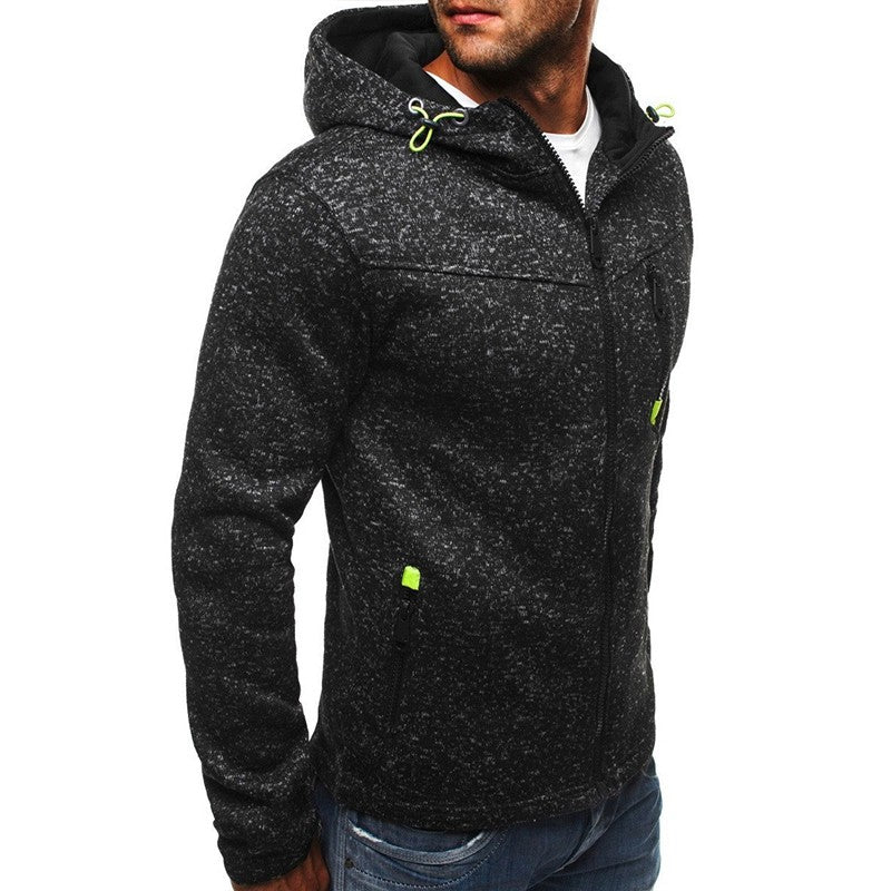 Men's Hoodie with Side Zipper Pockets Thin Wool Solid Color Casual Outdoor Hooded Tracksuit Long Sleeves Slim Hooded Jacket