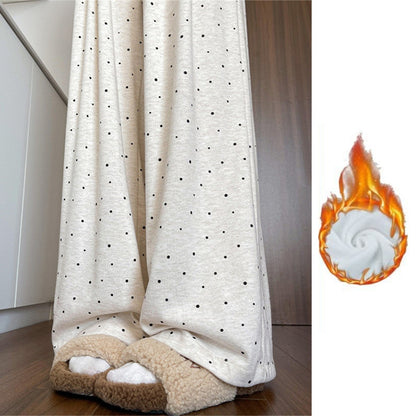 Grey Polka Dot Wide Leg Casual Pants Women's 2025 Autumn Winter New Loose High Waist Slimming Long Straight Leg Trousers Soft