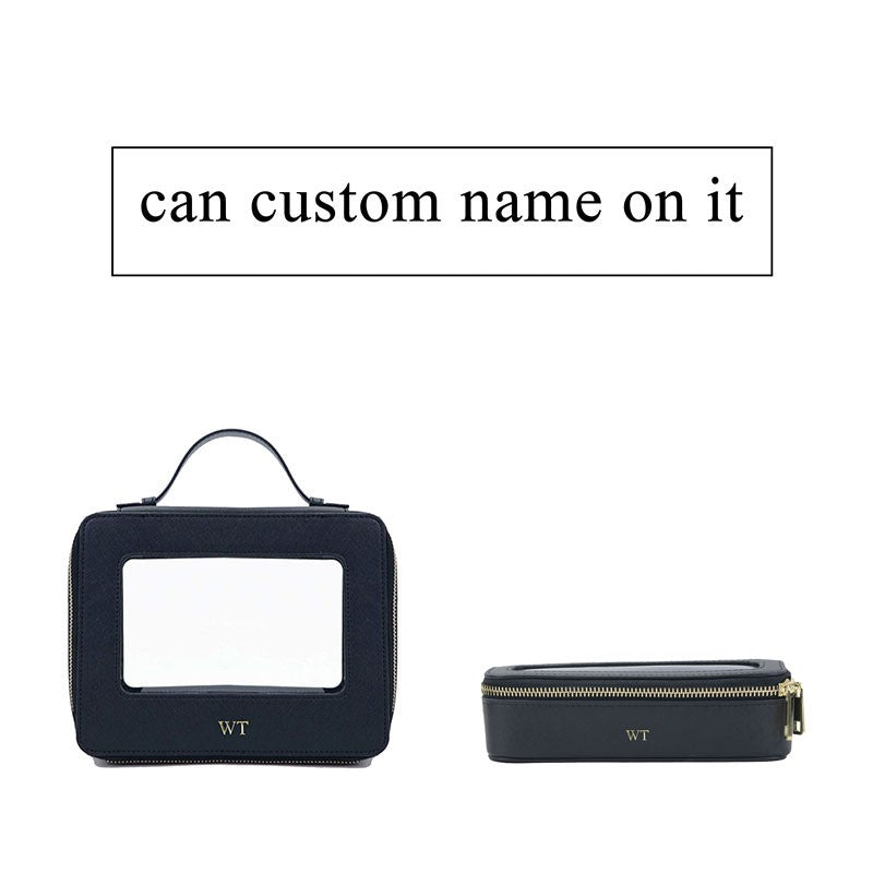 Free Custom Name Genuine Leather Travel Cosmetic Bag Set Colorful Classic Saffiano Portable Wash Bag for Women