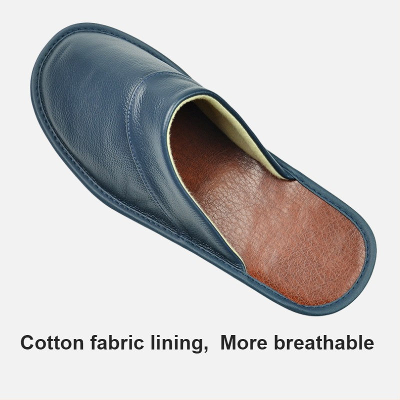 Big sizeGenuine Cow Leather Slippers Homes in indoor slipper Spring Autumn men women elderly non-slip casual single Slides shoes