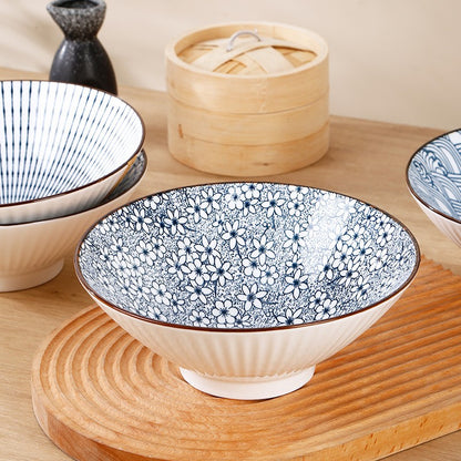 Tigela de chapéu japonesa e coreana de 8 polegadas Tigela de macarrão instantâneo vermelha de cerâmica para casa Tigela de sopa grande tigela de chifre cor sob esmalte