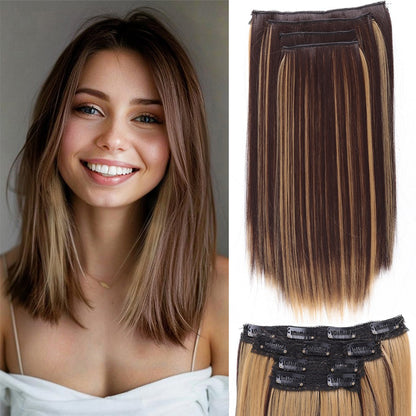 Peruca Sintética de 14 Polegadas com Quatro Peças Extensão de Cabelo Liso Peruca com Presilha Estilo BB Adequada para Mulheres Natal Ano Novo Carnaval Música