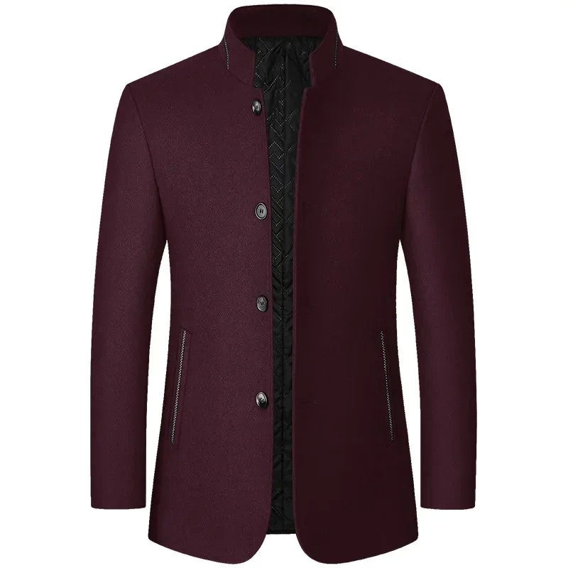 BROWON Brand Winter Coat Men Chinese Style Stand Collar Solid Coats for Men 2025 Autumn and Winter Business Casual Woolen Jacket