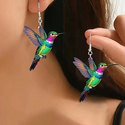 Brincos de beija-flor FTCY de acrílico para mulheres estilo retrô coloridos brincos de pássaro pendurados presentes de joias femininas
