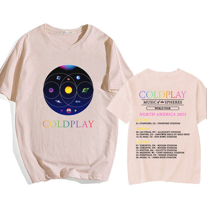 Cold-play Music of The Spheres World Tour 2025 Tshirts Cotton Tees Heavy Mental Fashion Graphic T-shirt Short Sleeve Unisex Tops