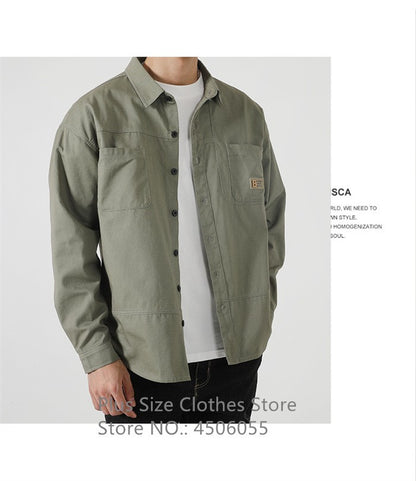 Loose Casual Boys Shirts Outdoor Long Sleeve Army Green Cotton 7XL 8XL 9XL 10XL 150KG Plus Size Cargo Blouses Black Men Clothes