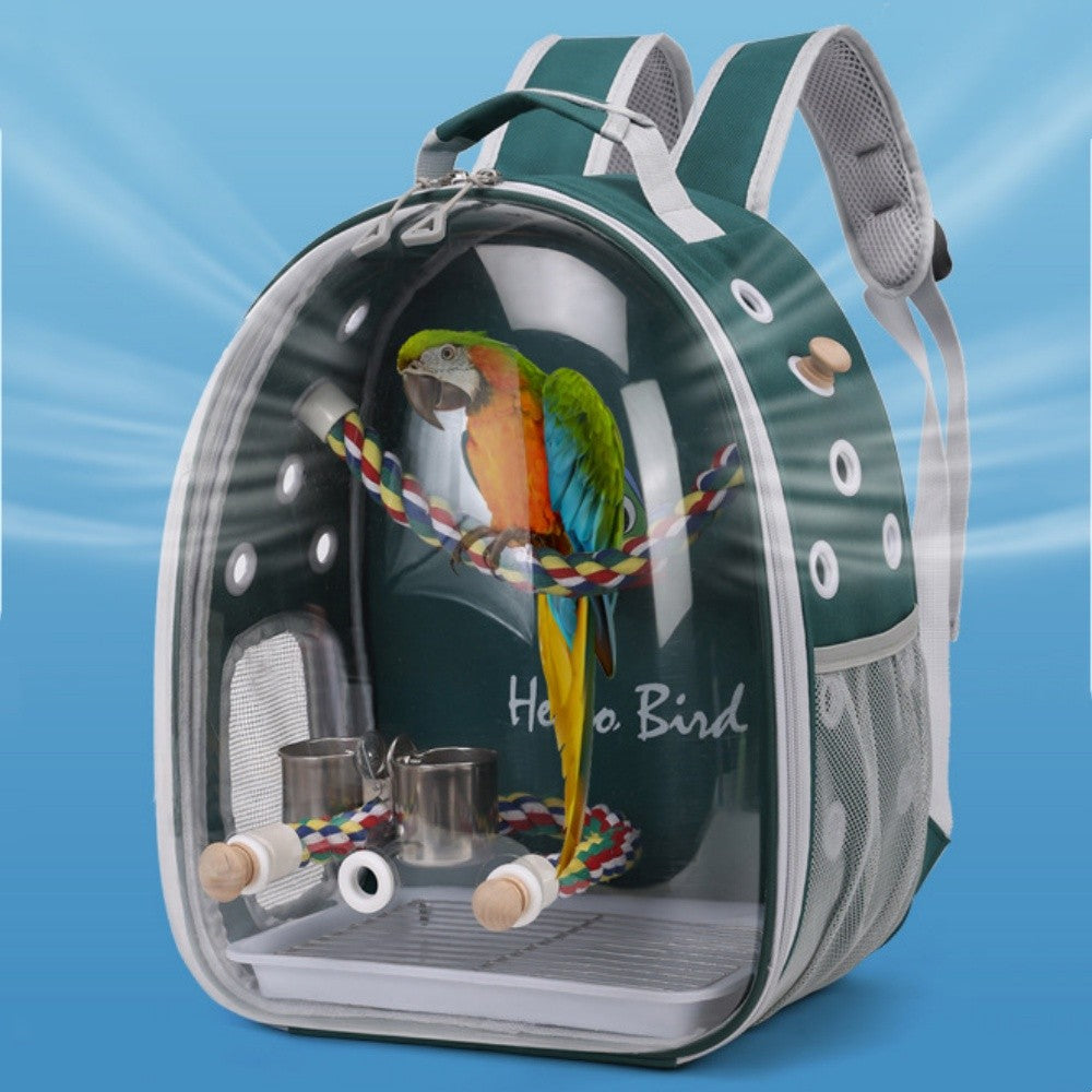 Mochila para Transporte de Pássaros com Poleiro de Corda e Bandeja para Papagaio Periquito Arara Calopsita Gaiola Acrílica para Animais de Estimação Bolsa para Pássaros