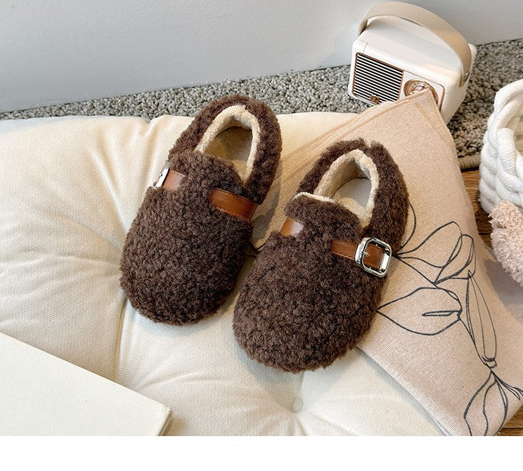 Winter Children's Shoes 2025 New Girls Fluffy Cotton Shoes Soft Bottom Non-slip Kids Fashion Simple Plush Shoes Trend Versatile