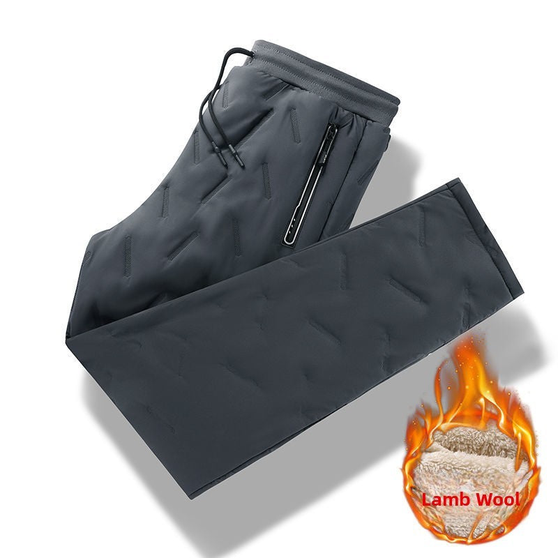 Men's Winter Thiened Fce Lined down Cotton Pants Casual Spor Long Trousers Loose Fit Warm Outerwear for Autumn And Winter